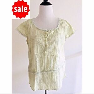 C.O.Z.E | Womens Size M Green Cap Sleeves Top Lace Ruffle Popover Embellished